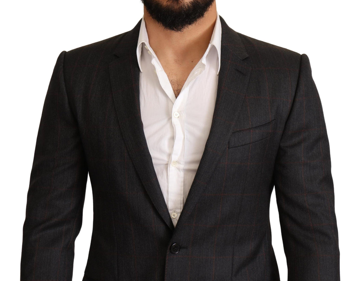 Dolce & Gabbana Graue karierte Wolljacke mit schmaler Passform Blazer