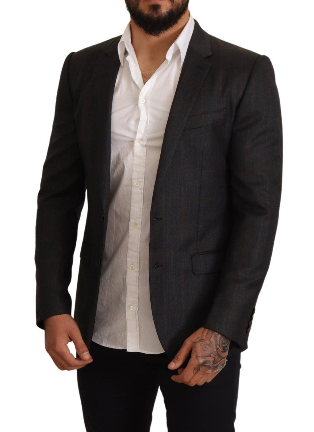 Dolce & Gabbana Graue karierte Wolljacke mit schmaler Passform Blazer