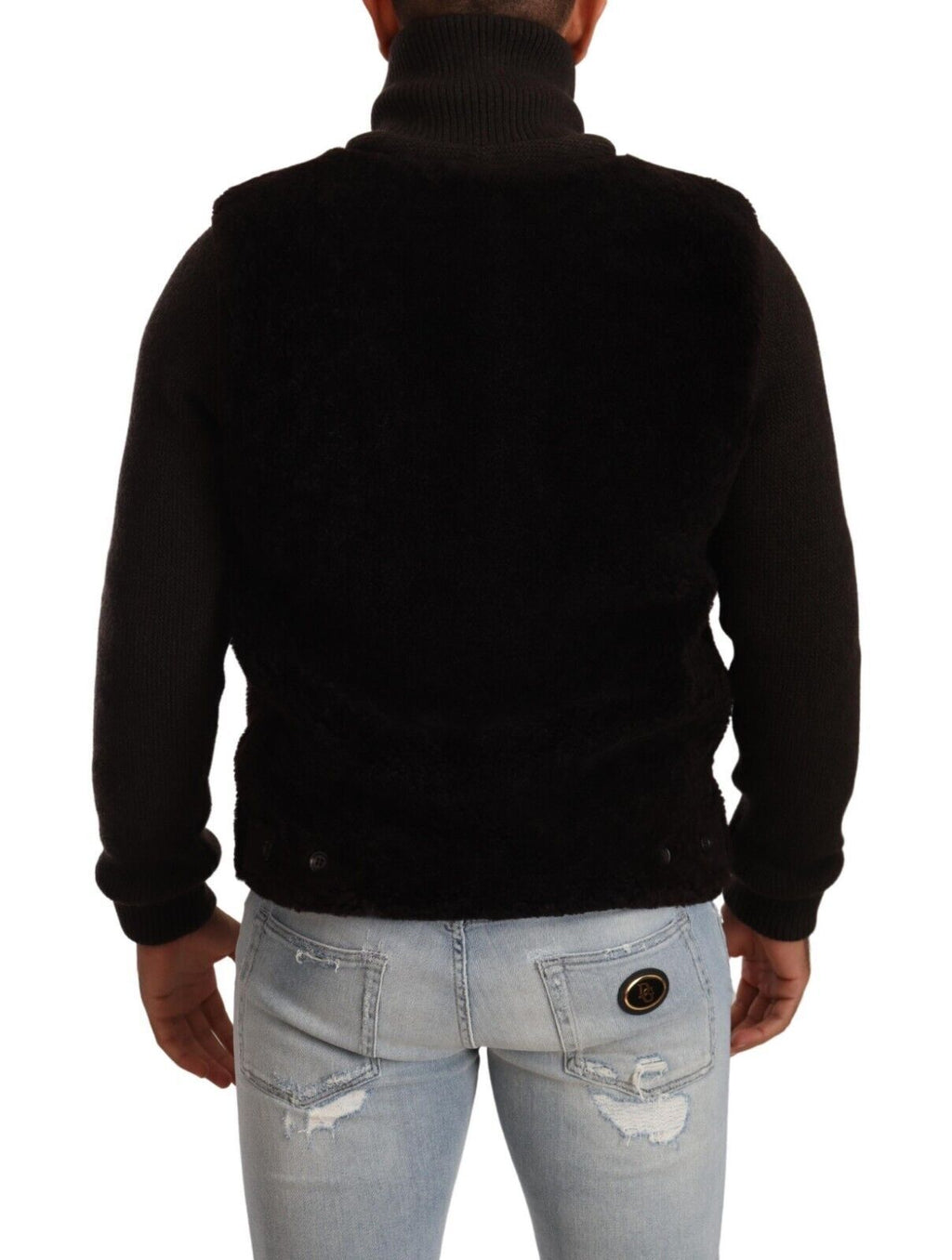 Dolce & Gabbana Schwarzes Leder Herren Turtle Neck Mantel Jacke