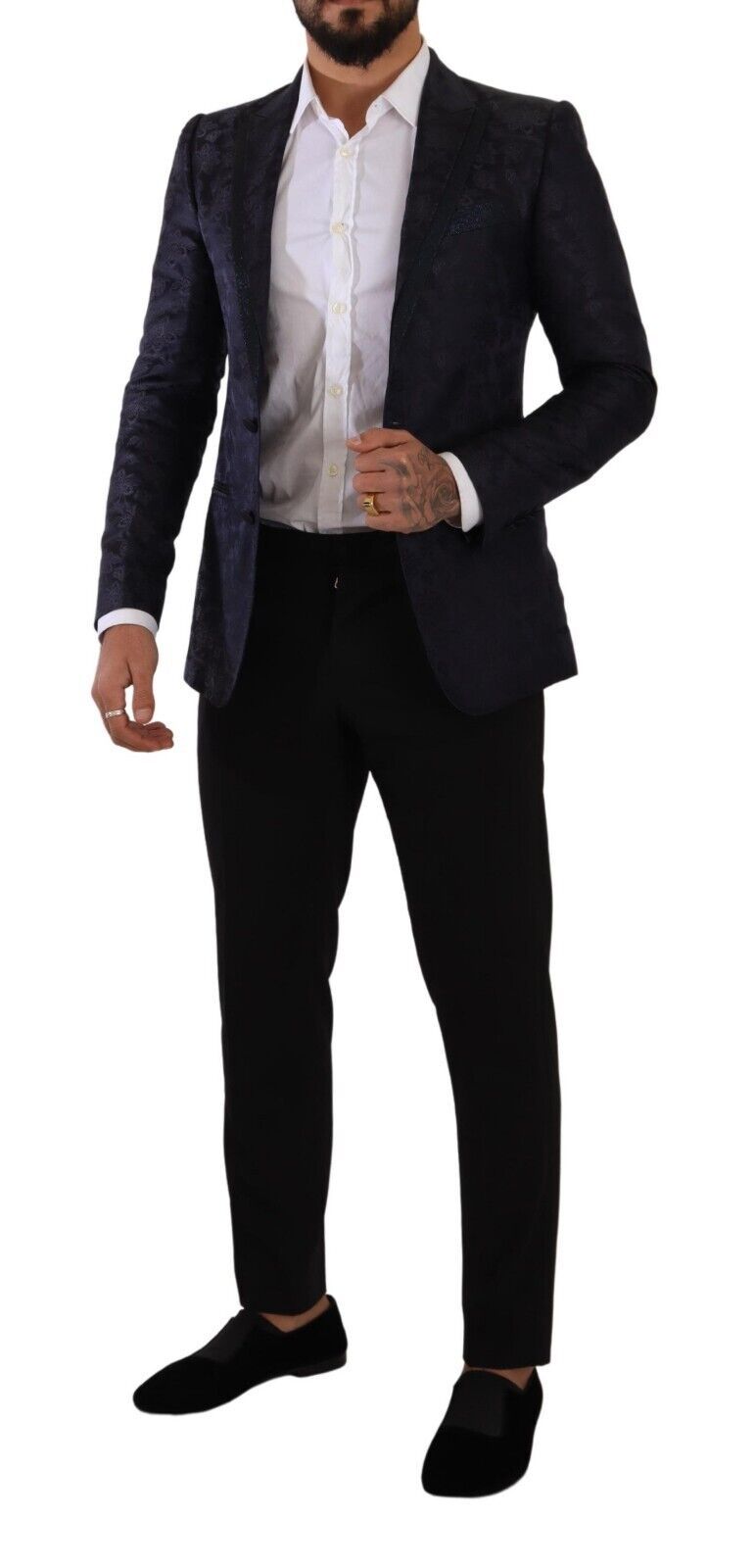 Dolce & Gabbana Blauer Jacquard-Mantel aus Seide mit Blumenmuster MARTINI Blazer