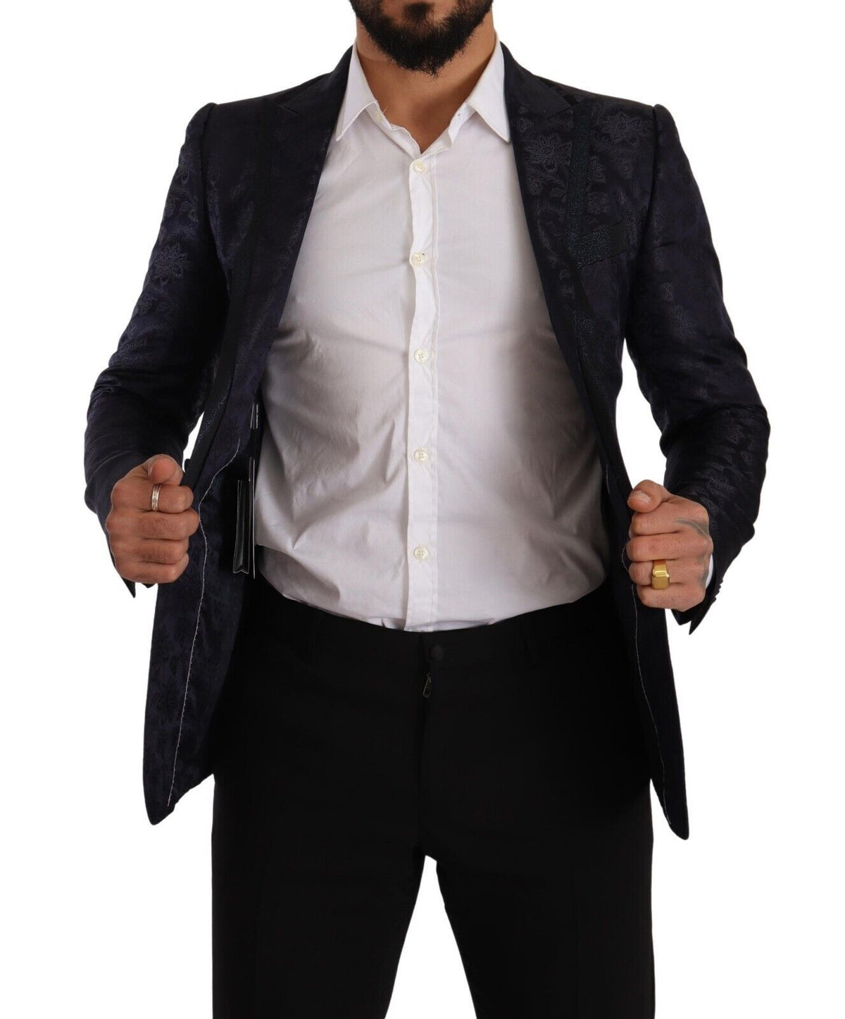 Dolce & Gabbana Blauer Jacquard-Mantel aus Seide mit Blumenmuster MARTINI Blazer