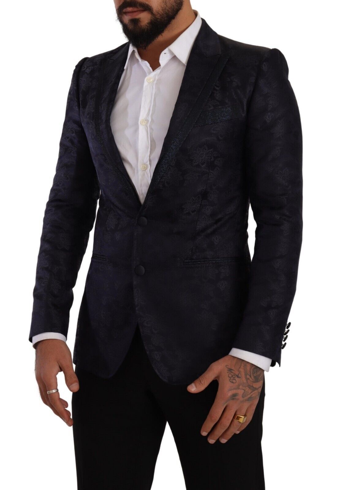Dolce & Gabbana Blauer Jacquard-Mantel aus Seide mit Blumenmuster MARTINI Blazer