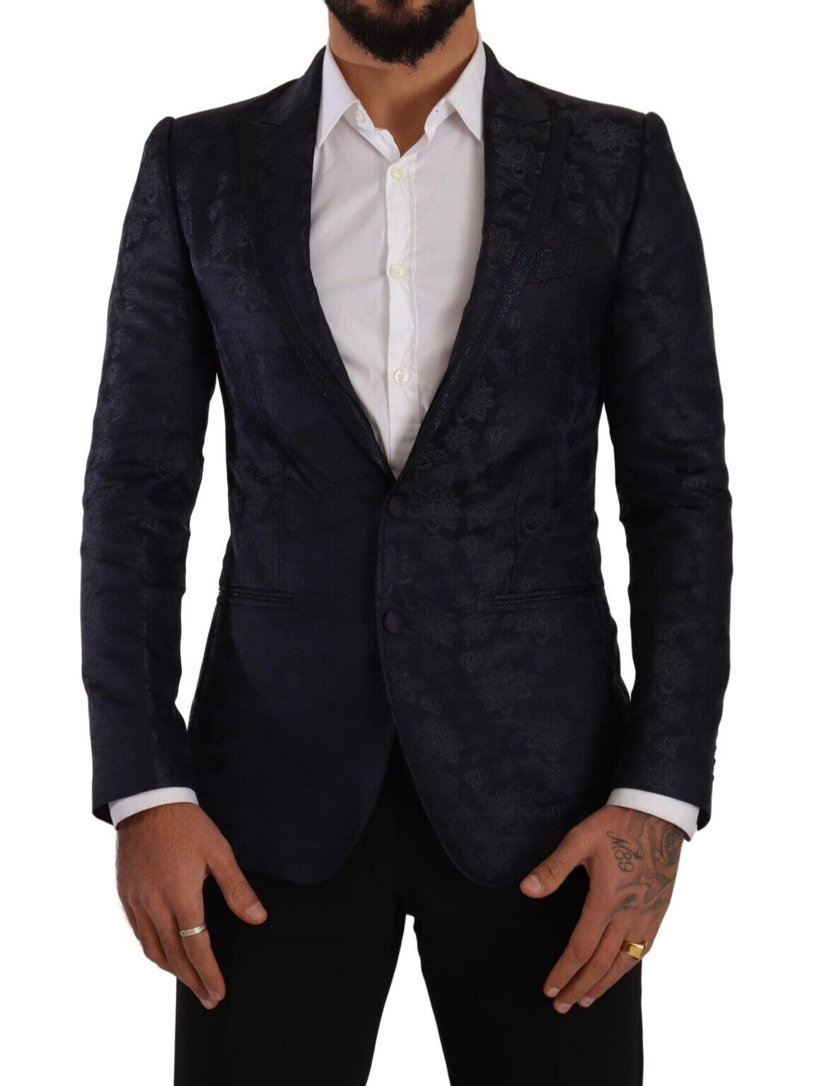 Dolce & Gabbana Blauer Jacquard-Mantel aus Seide mit Blumenmuster MARTINI Blazer