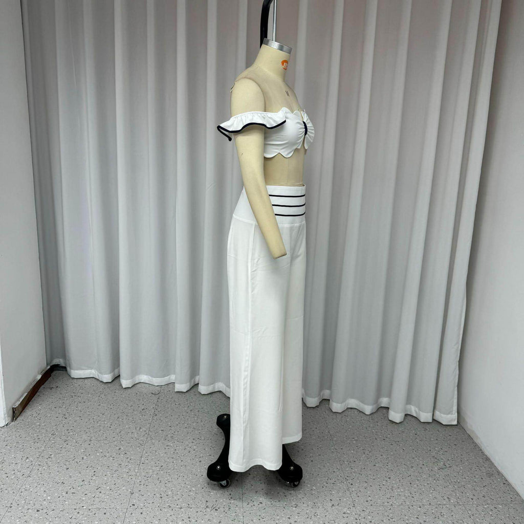 Modisches Damen-Zweiteiler-Set mit schulterfreiem Design in Uni-Farbe