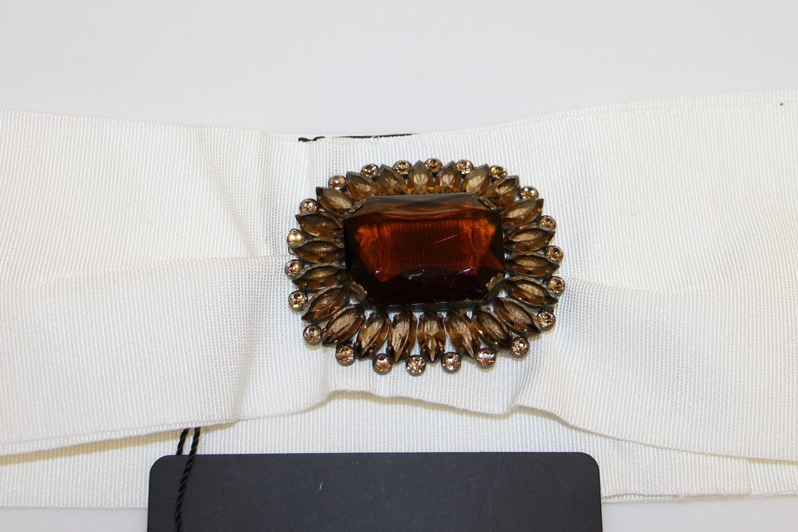White Crystal Brass Wide Waist Runway Belt