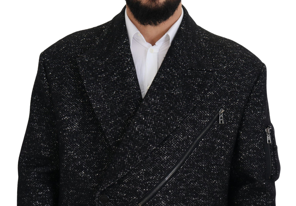 Dolce & Gabbana Schwarzer Wollmantel Zweireiher Herrenjacke