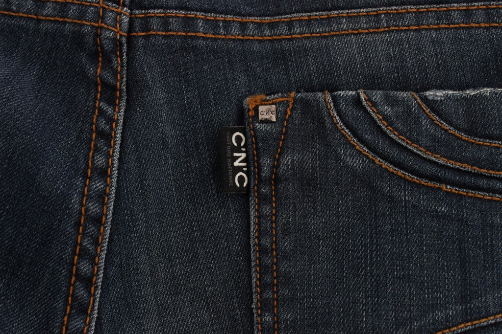Blue Cotton Blend Bootcut Jeans