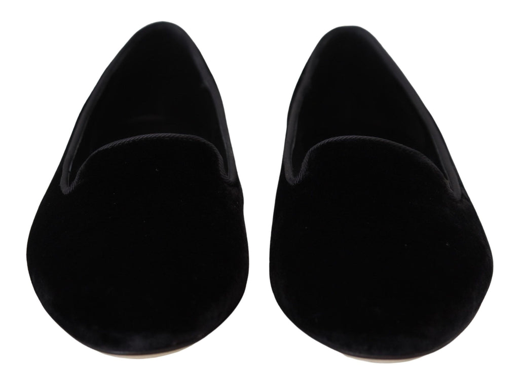 Dolce & Gabbana Schwarzer Samt Slip Ons Loafers Flats Schuhe