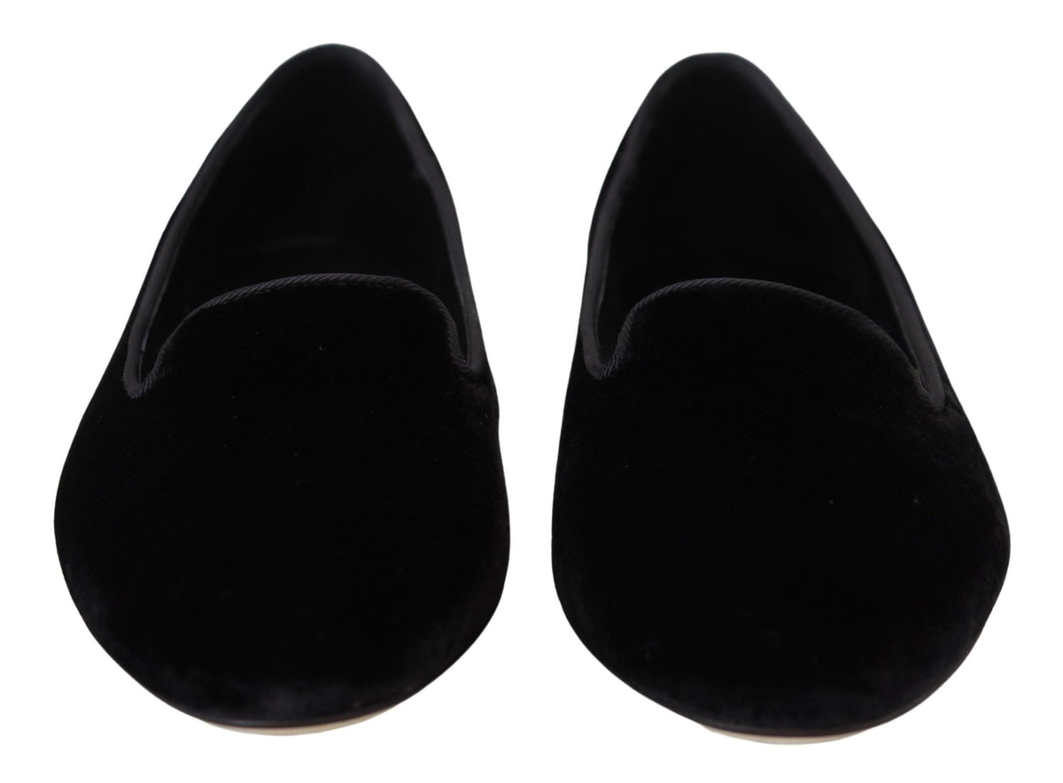Dolce & Gabbana Schwarzer Samt Slip Ons Loafers Flats Schuhe