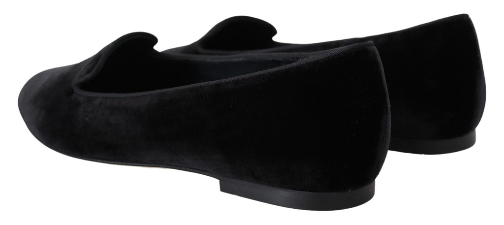 Dolce & Gabbana Schwarzer Samt Slip Ons Loafers Flats Schuhe