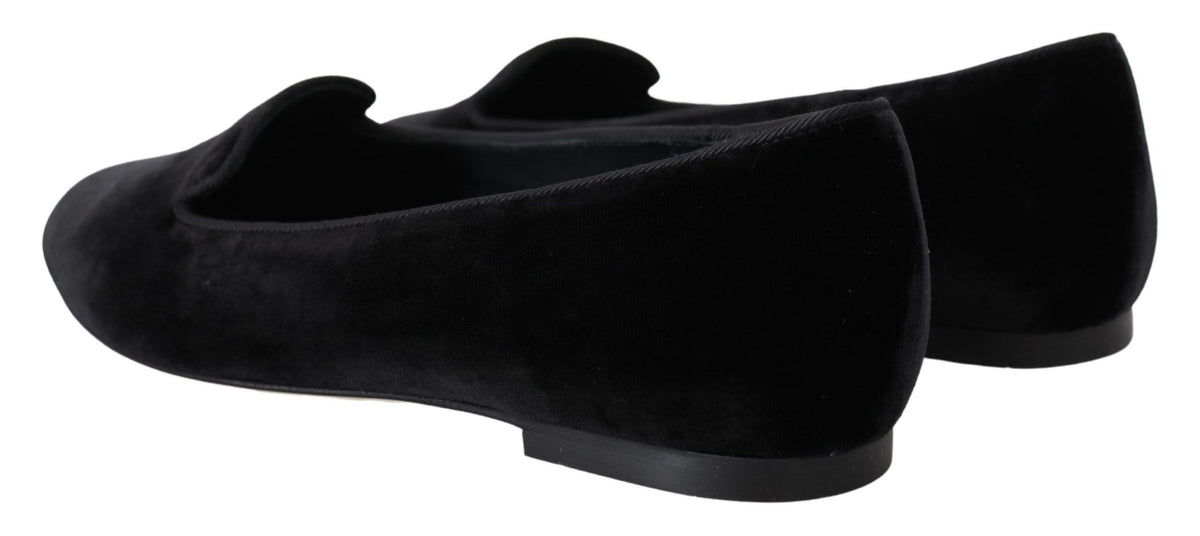 Dolce & Gabbana Schwarzer Samt Slip Ons Loafers Flats Schuhe