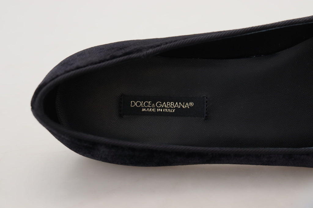Dolce & Gabbana Schwarzer Samt Slip Ons Loafers Flats Schuhe