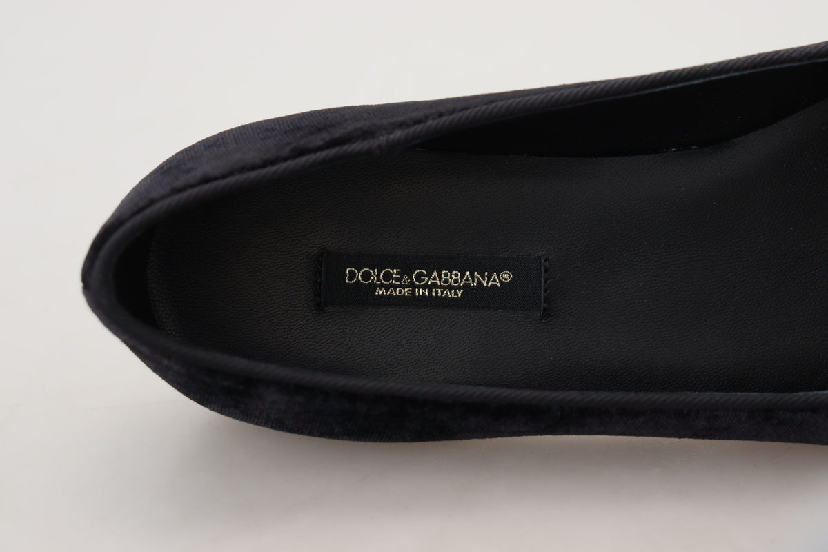 Dolce & Gabbana Schwarzer Samt Slip Ons Loafers Flats Schuhe