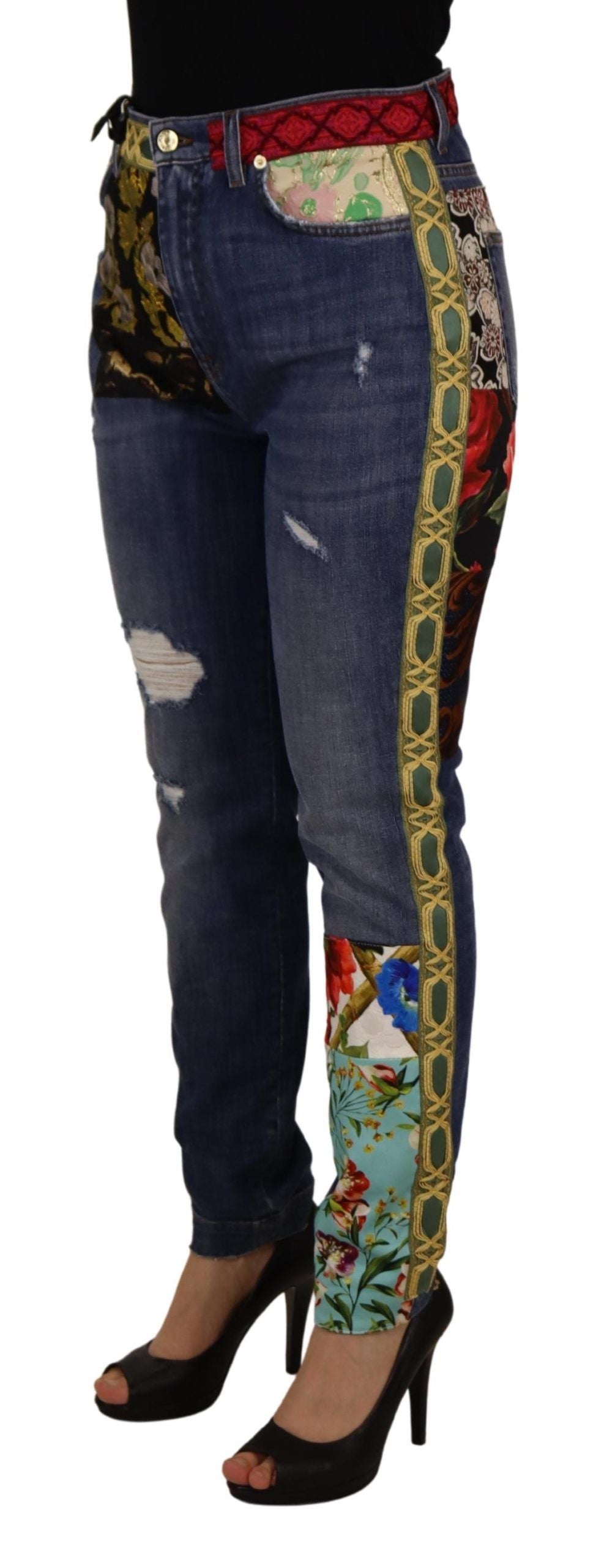 Dolce & Gabbana Blaue Patchwork-Denim-Jeans mit hoher Taille
