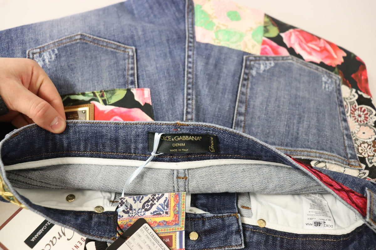 Dolce & Gabbana Blaue Patchwork-Denim-Jeans mit hoher Taille