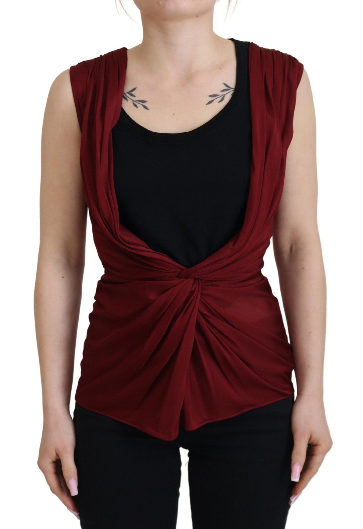 Dolce & Gabbana Bordeauxfarbenes Seidenstretch-Top Weste Bluse