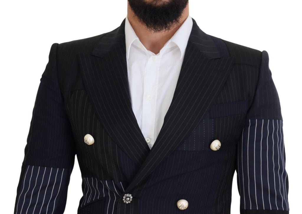 Dolce & Gabbana Blauer Woll-Patchwork-Blazer im Zweireiher