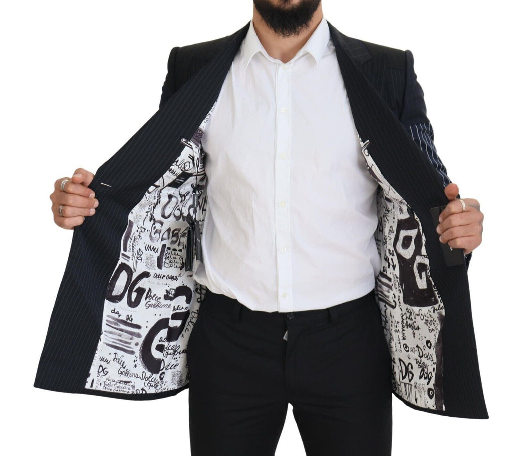 Dolce & Gabbana Blauer Woll-Patchwork-Blazer im Zweireiher
