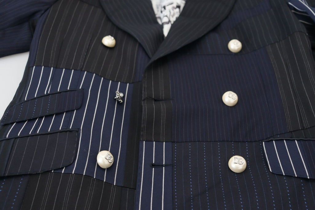 Dolce & Gabbana Blauer Woll-Patchwork-Blazer im Zweireiher