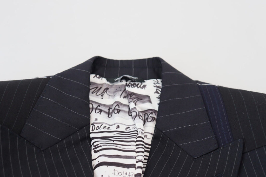 Dolce & Gabbana Blauer Woll-Patchwork-Blazer im Zweireiher
