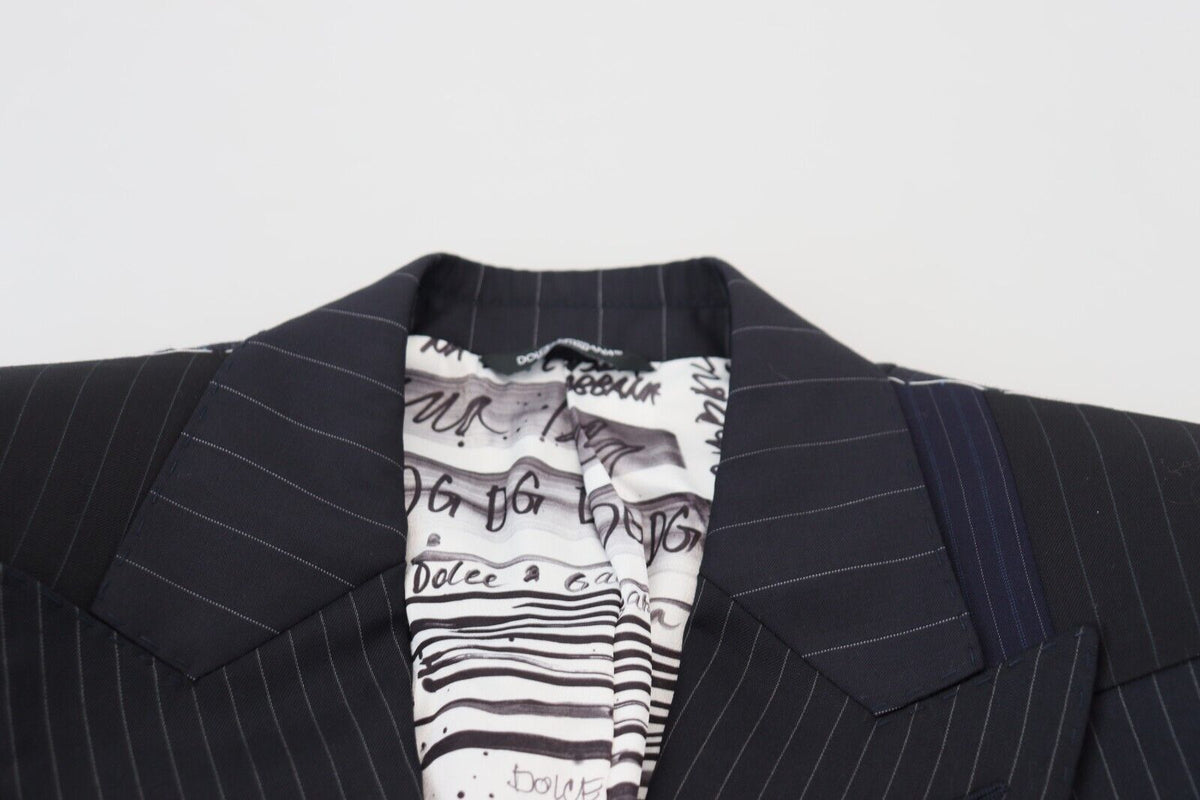 Dolce & Gabbana Blauer Woll-Patchwork-Blazer im Zweireiher