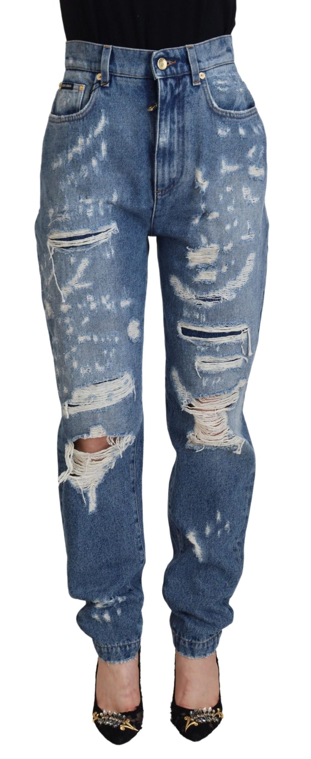 Dolce & Gabbana Blaue, verwaschene, zerfledderte Denim-Jeans aus Baumwolle