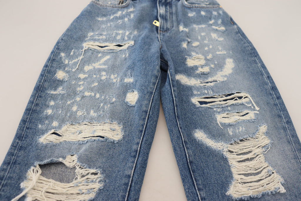 Dolce & Gabbana Blaue, verwaschene, zerfledderte Denim-Jeans aus Baumwolle