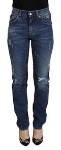Dolce & Gabbana Blau karierte Skinny Denim Jeans