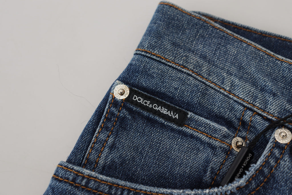Dolce & Gabbana Blau karierte Skinny Denim Jeans