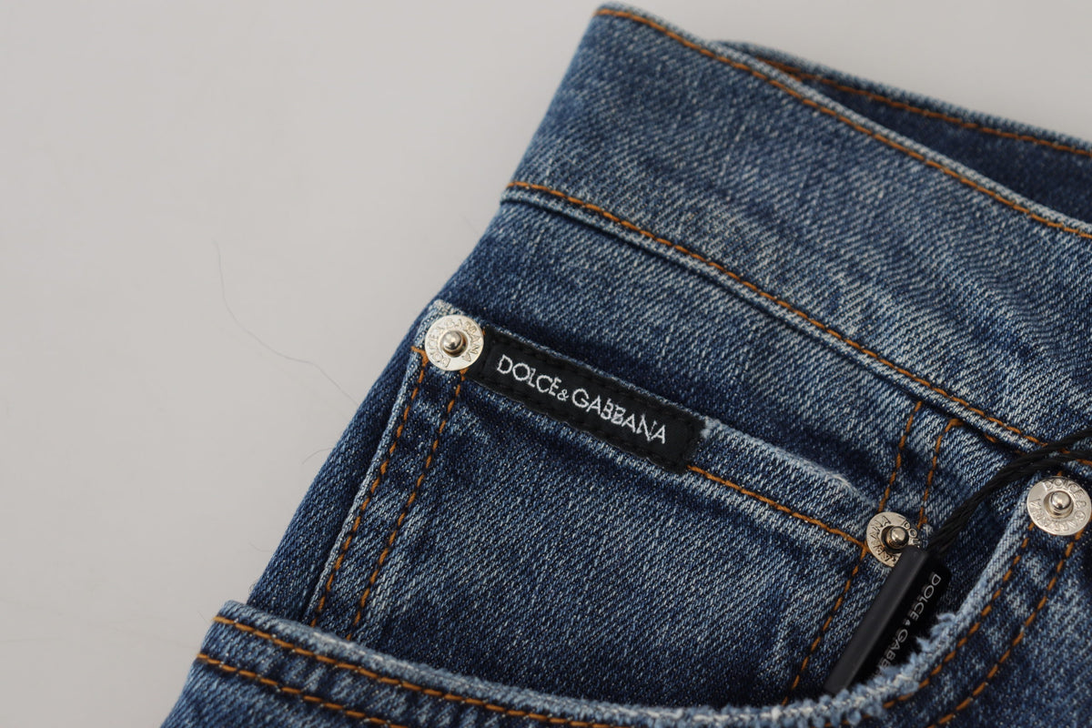 Dolce & Gabbana Blau karierte Skinny Denim Jeans