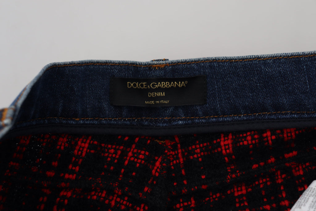Dolce & Gabbana Blau karierte Skinny Denim Jeans
