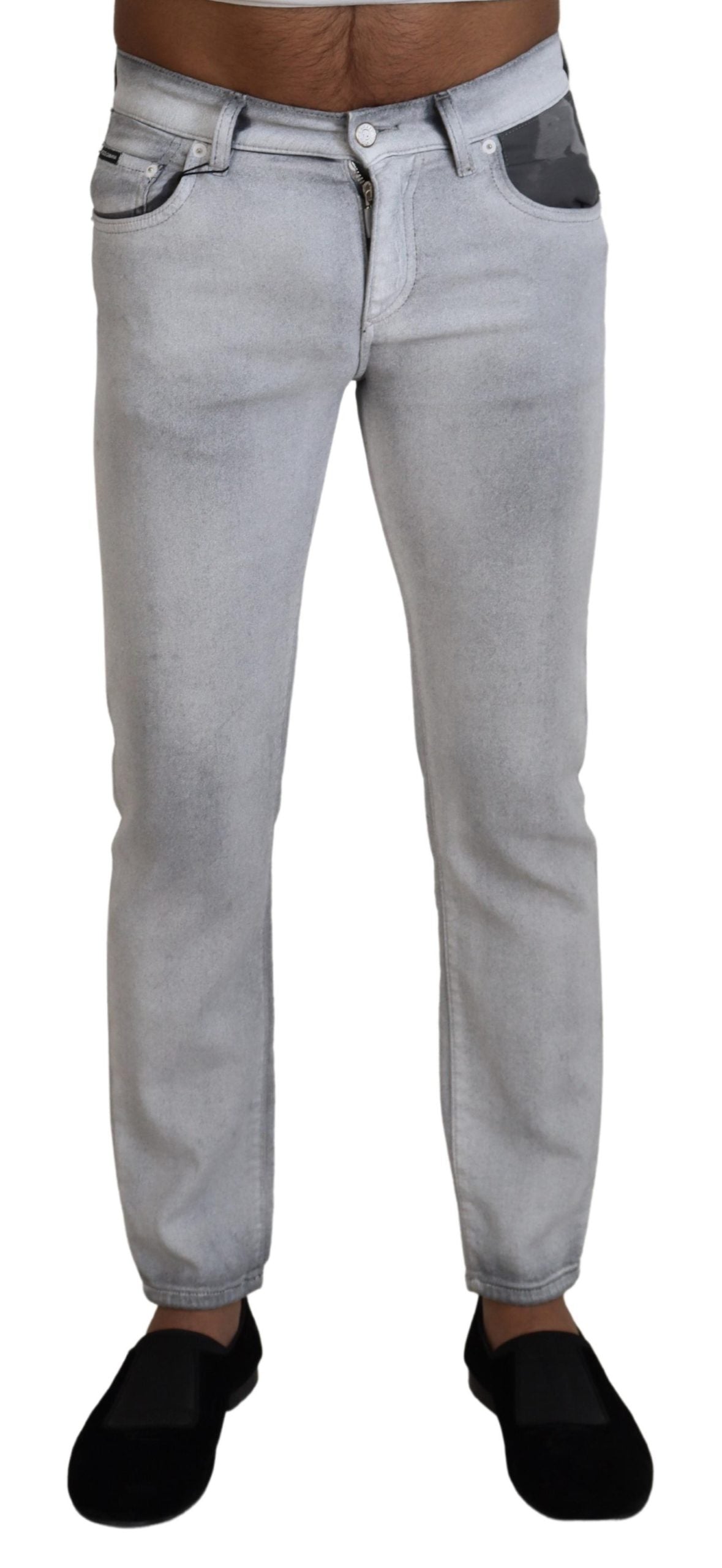 Dolce & Gabbana Graue gewaschene Skinny Herren Denim Jeans