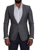 Dolce & Gabbana Graue Wolle Seide Slim Fit Jacke Blazer