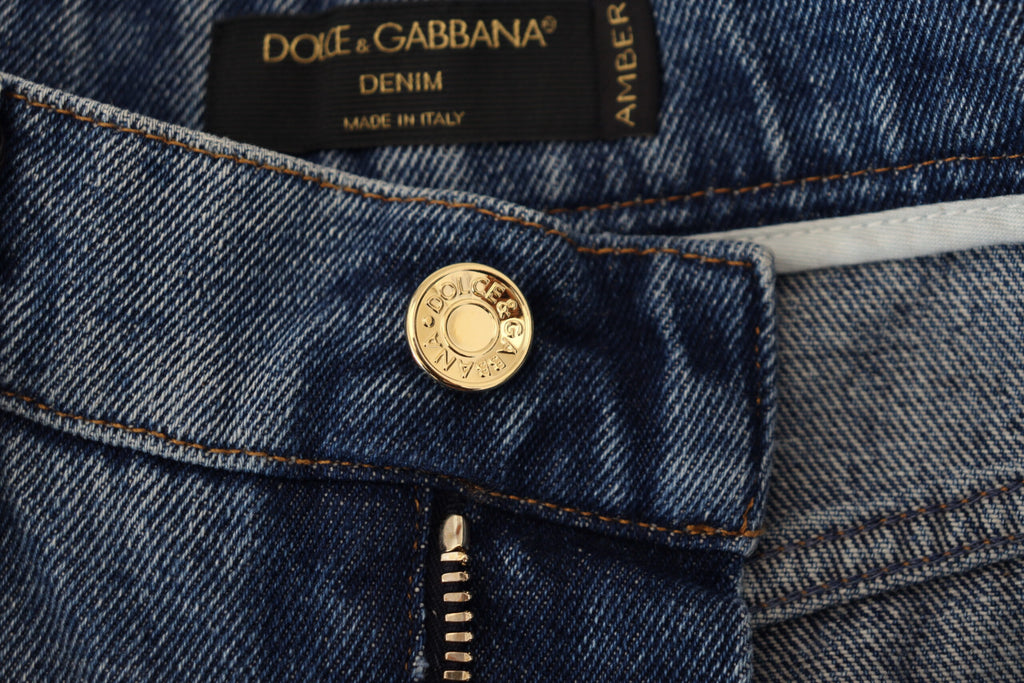 Dolce & Gabbana Blaue zerfledderte Skinny Denim-Jeans aus Baumwolle