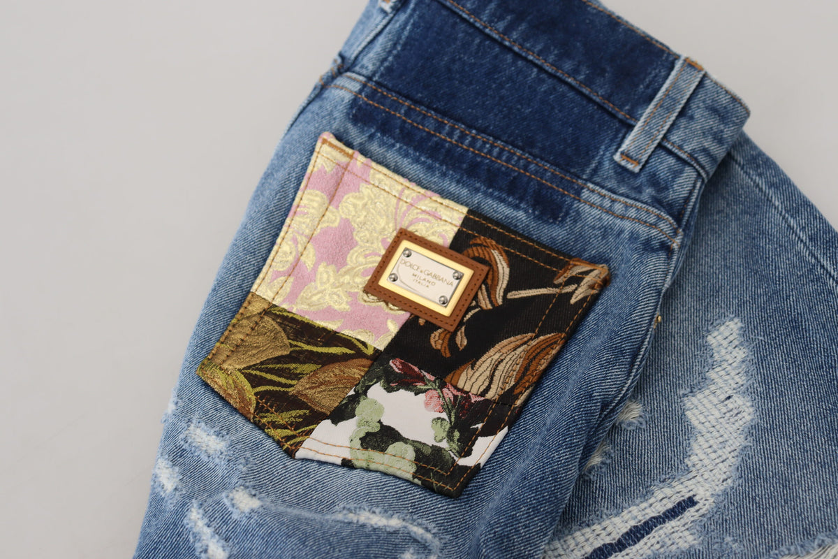 Dolce & Gabbana Blaue zerfledderte Skinny Denim-Jeans aus Baumwolle