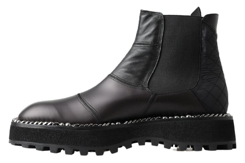 Dolce & Gabbana Schwarze Leder-Slipper mit Stretch-Stiefeln
