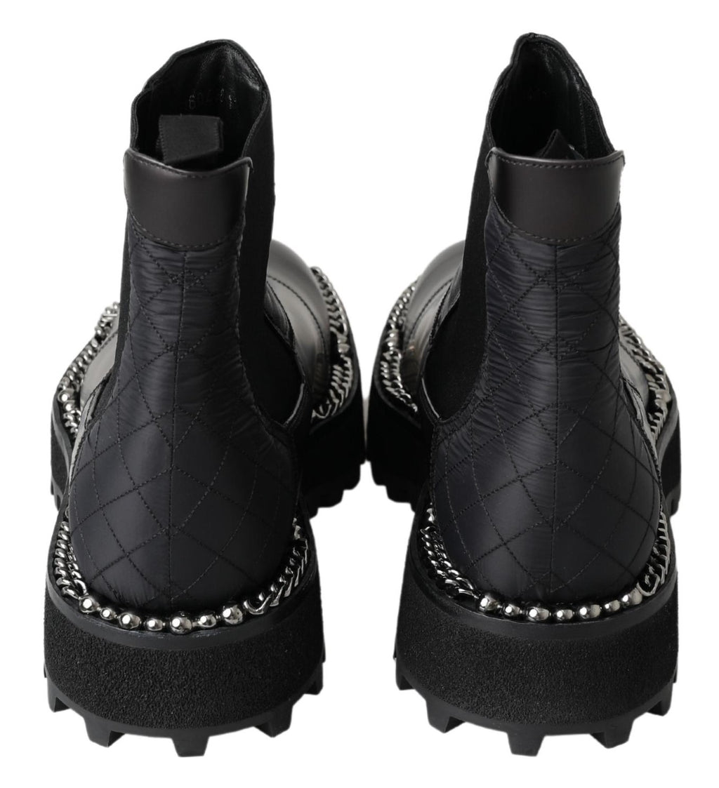 Dolce & Gabbana Schwarze Leder-Slipper mit Stretch-Stiefeln