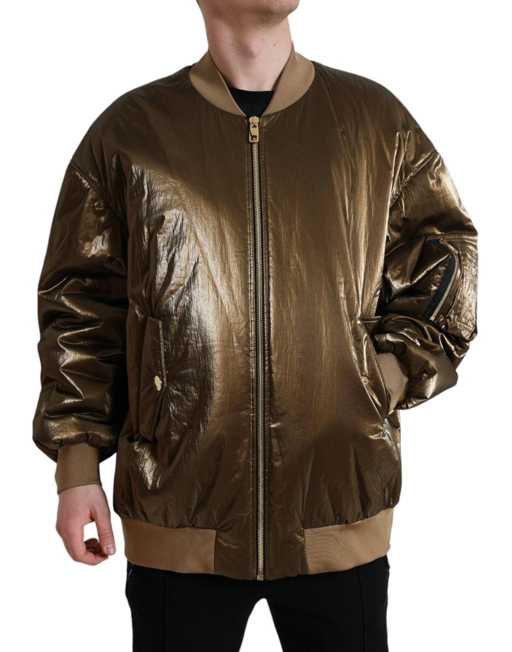 Dolce & Gabbana Bronze Nylon Full Zip Männer Bomberjacke