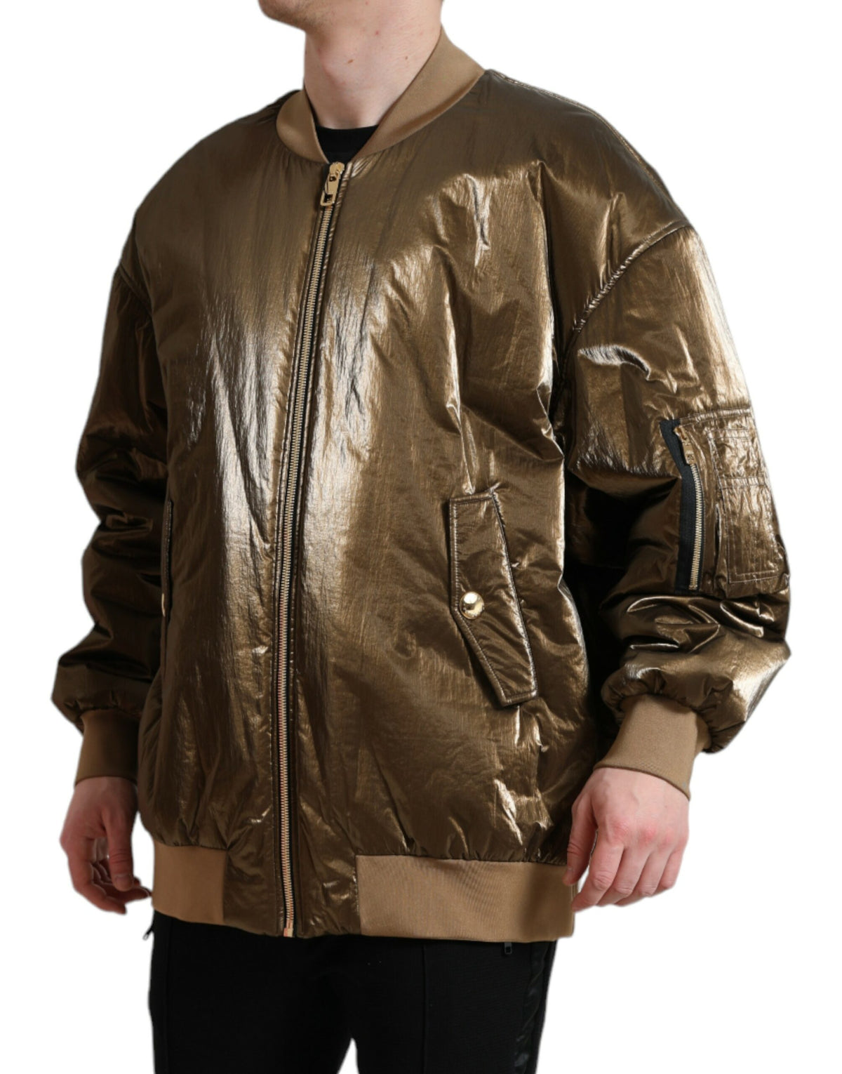 Dolce & Gabbana Bronze Nylon Full Zip Männer Bomberjacke