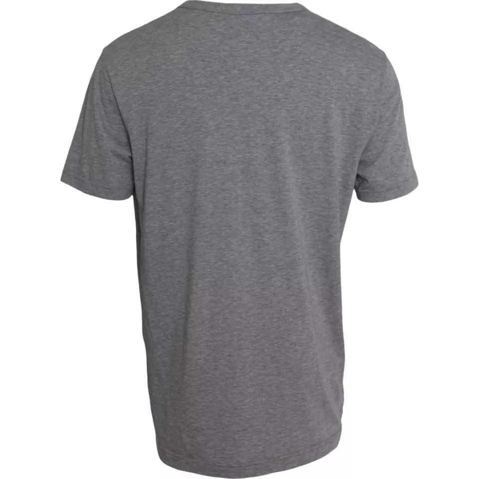 Dolce & Gabbana Graues T-Shirt mit Rundhalsausschnitt aus Baumwolle mit Grafikdruck