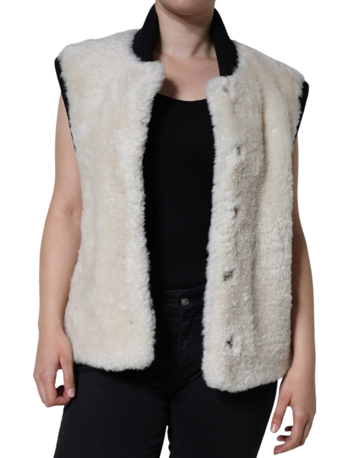 Burberry Weißer WARRENFORD Shearling Lederweste Mantel Jacke