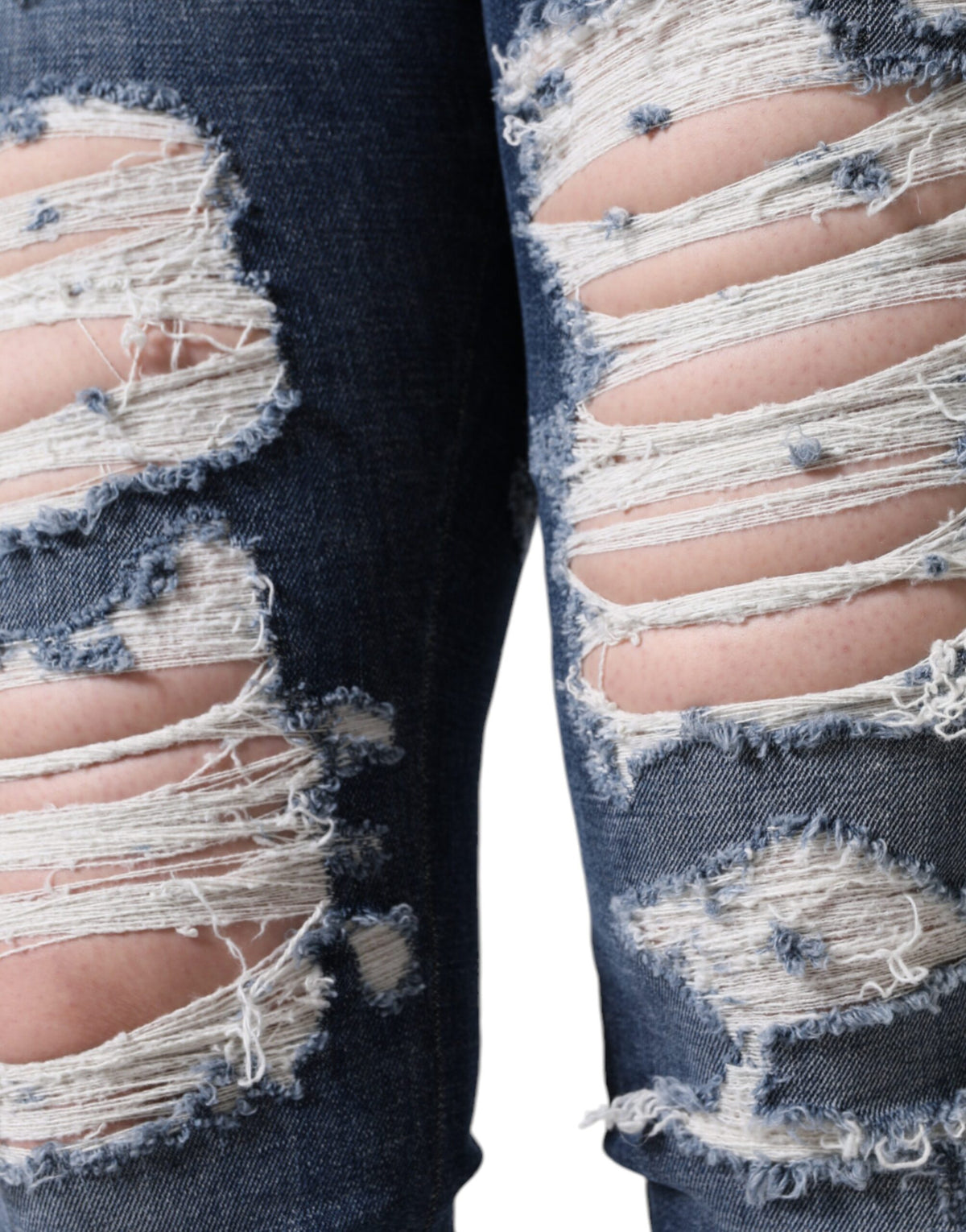 Dolce & Gabbana Blaue Baumwoll-Stretch-Skinny-Jeans mit Fransen