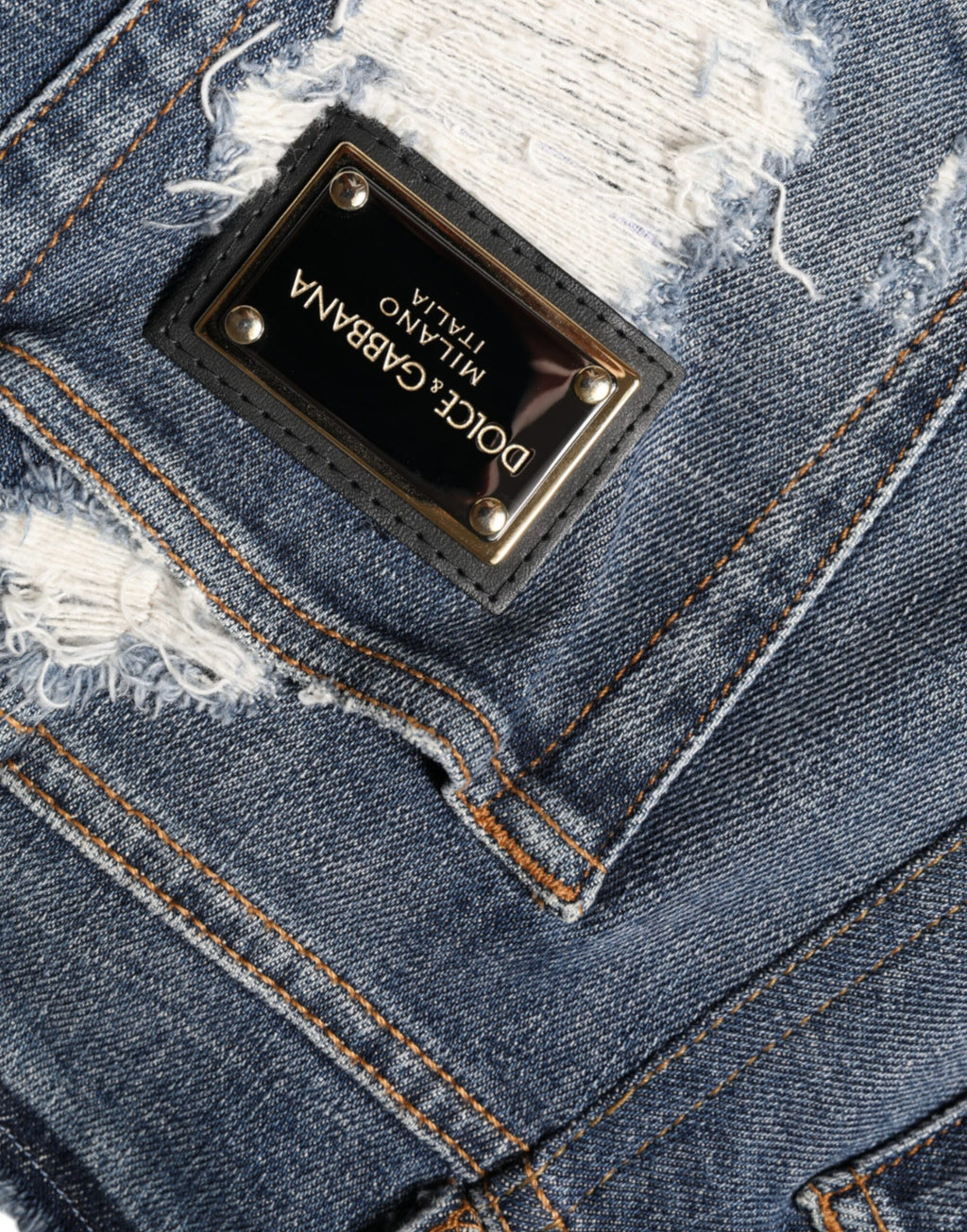 Dolce & Gabbana Blaue Baumwoll-Stretch-Skinny-Jeans mit Fransen