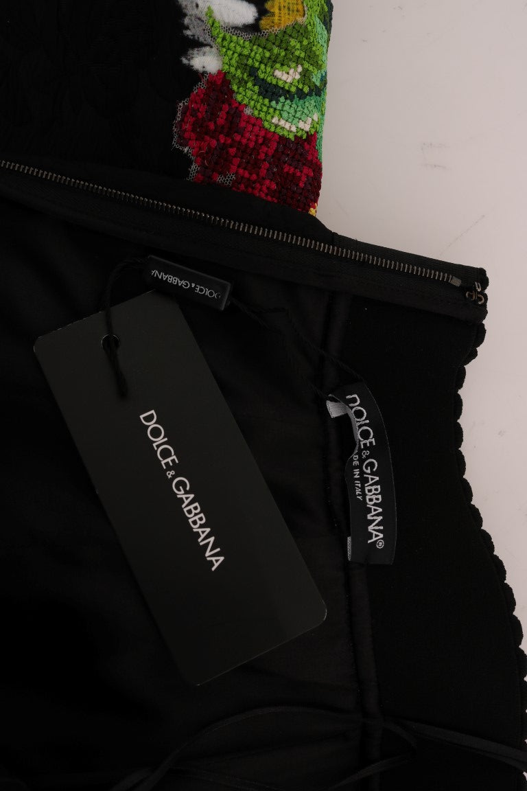 Black Embellished Daisy Brocade Skirt