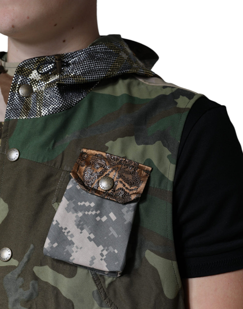 Dolce & Gabbana Multicolor Patchwork-Weste mit Kapuze Jacke