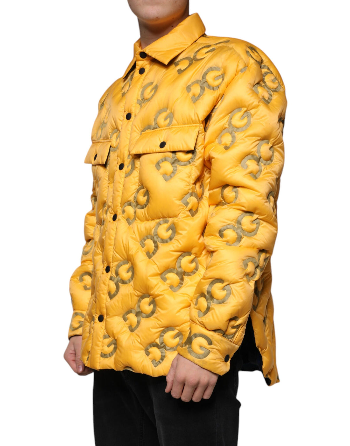 Dolce & Gabbana Gelbe wattierte Blousonjacke mit Logo und Knöpfen