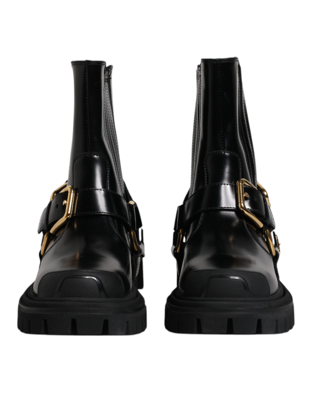 Dolce & Gabbana Schwarz Leder Slip On Stretch Trekking Stiefel Schuhe