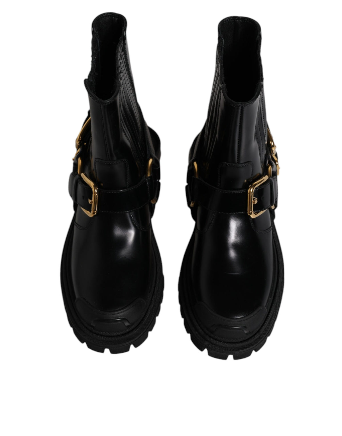 Dolce & Gabbana Schwarz Leder Slip On Stretch Trekking Stiefel Schuhe