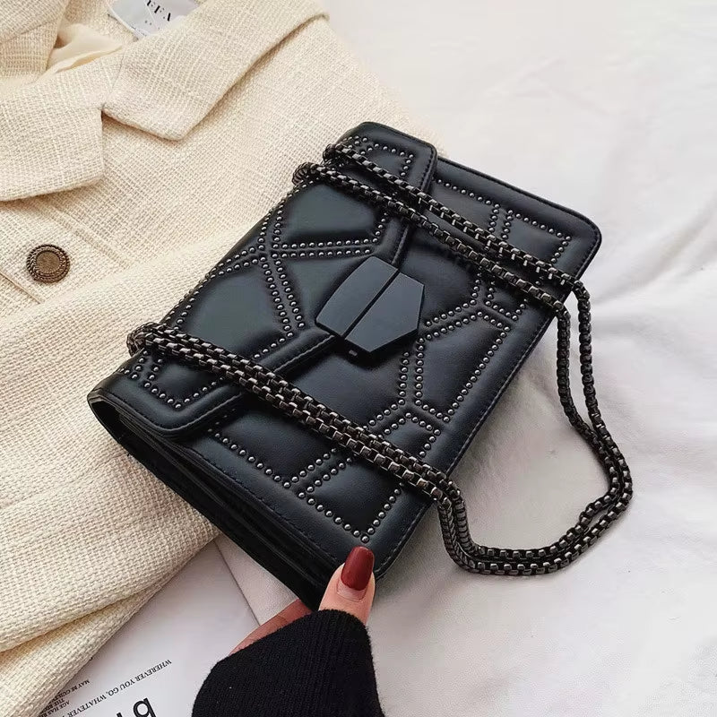 Yogodlns Vintage Rivet Chain Small Shoulder Bags for Women Flap PU Leather Fashion Small Square Crossbody Bag Designer Handbag