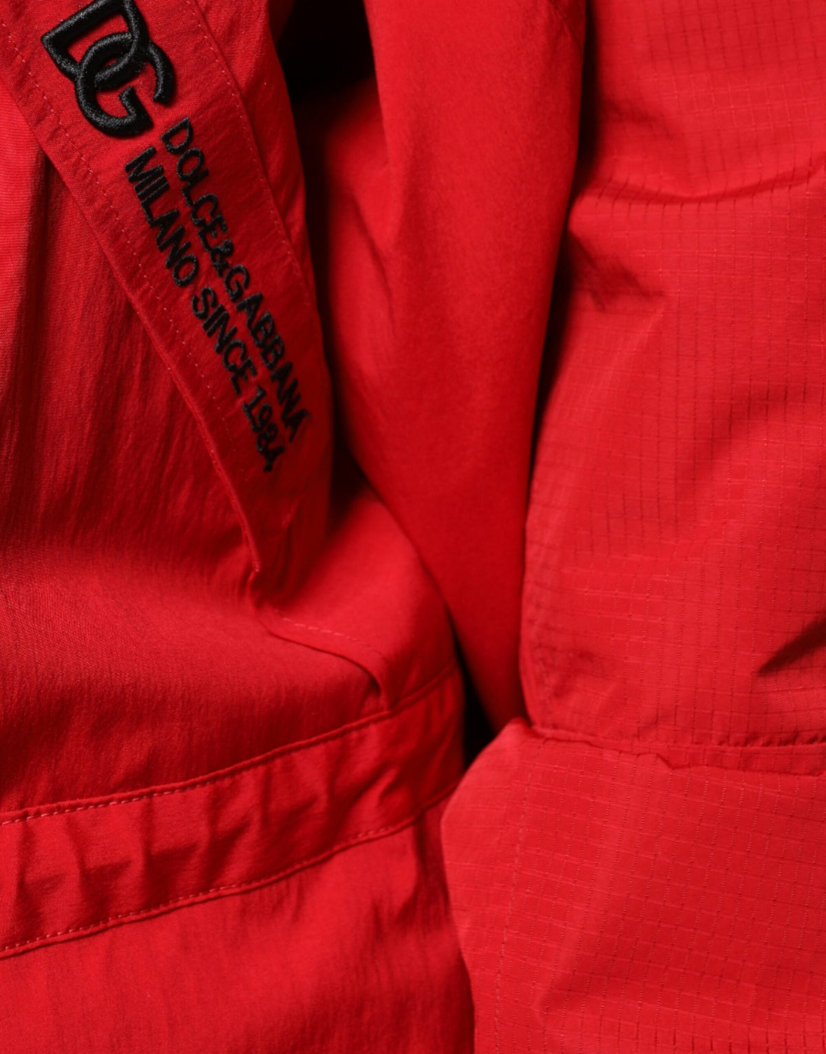 Dolce & Gabbana Rote Nylon Kapuzen-Parka-Jacke für Männer mit Reißverschluss